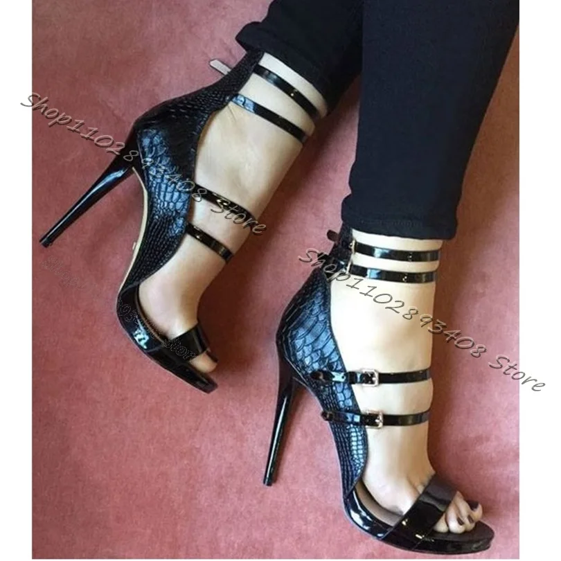 

Cover Heels Ankle Buckle Sandals Stiletto Heels Patent Leather Women Shoes Design for Women Dress Sexy Shoes Zapatos Para Mujere