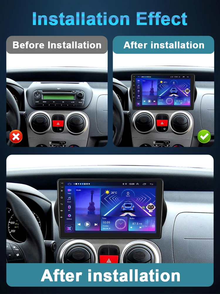 Podofo 4G CarPlay راديو السيارة الاندورويد لشركة فيات فيورينو كوبو/سيتروين نيمو/بيجو بيبر 2008-2017 ستيريو 2din نظام تحديد المواقع رئيس راديو السيارة #2