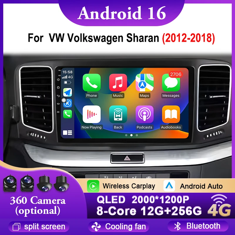 

Car Radio Android Auto Stereo For VW Volkswagen Sharan 2012-2018 Multimedia Player GPS Navigation Carplay Video WIFI 4G BT DSP