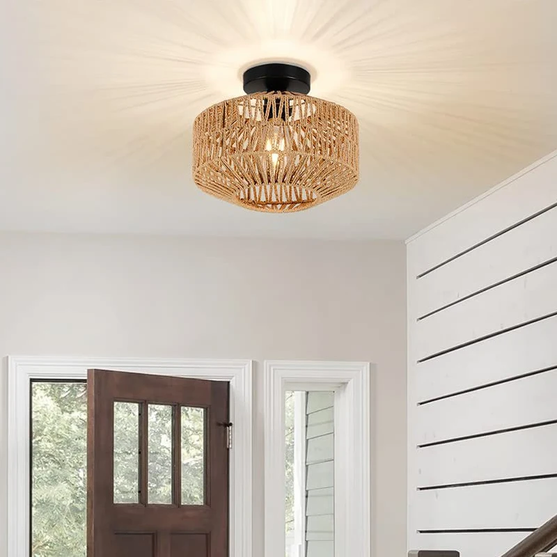 

Natural Rattan Ceiling light Chandelier Hanging Lamp Handmade Rattan Fixture Weaving Home Living Room Decor Pendant Lamp
