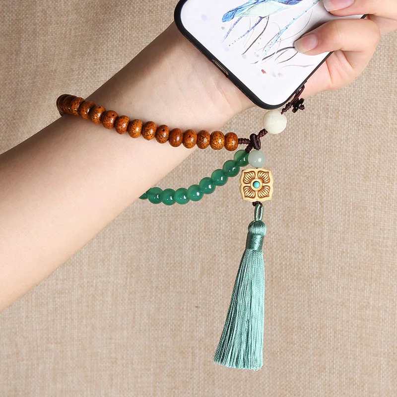 

DIY accessories Creative braided rope mobile phone lanyard Chinese style tassel women's Bodhi mobile phone case pendant wrist ro