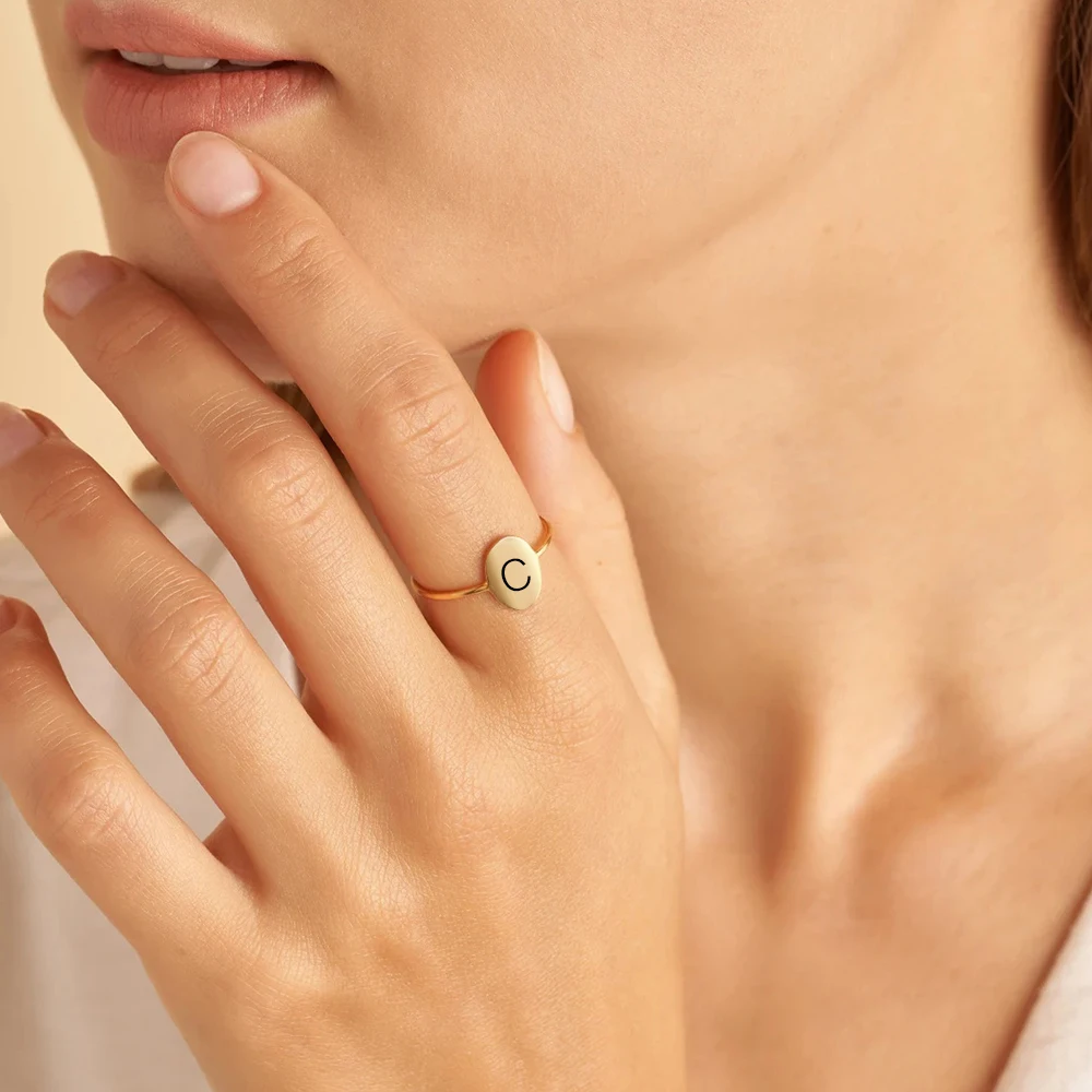 eManco  Initial Constellation oval Ring Women Gold Color Stainless Steel Ring Minimalist  finger Jewelry for Women