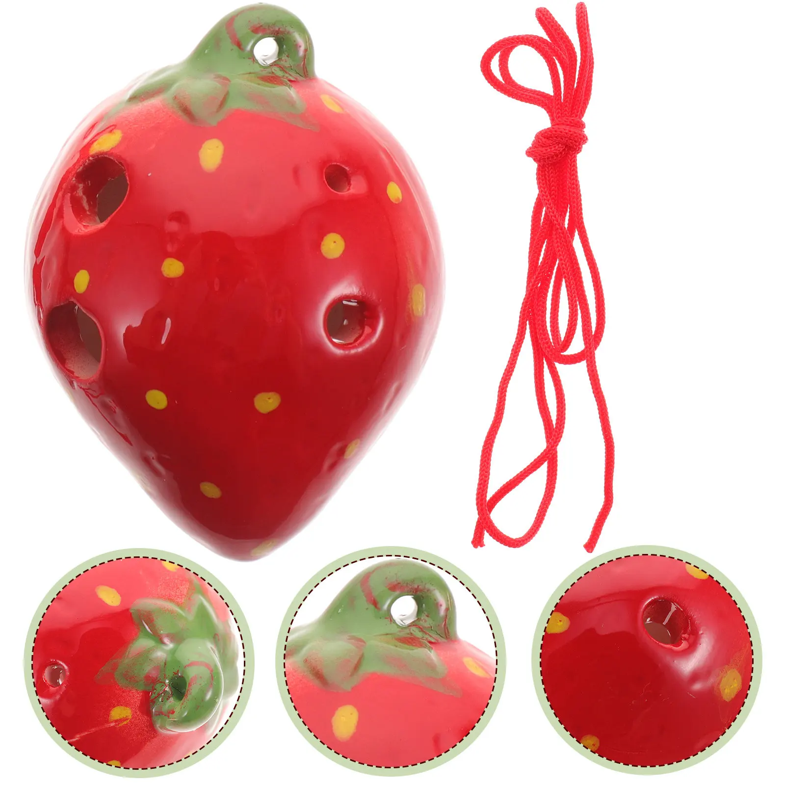 1 Juego de Ocarina de Cerámica con Forma de Fresa, 6 Orificios, Instrumento de Viento para Principiantes, Instrumento Musical Portátil