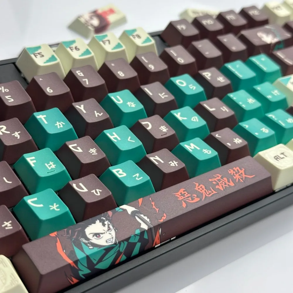 Demon Slayer Keycaps Tanjiro Kamado PBT Dye-Sublimation OEM Profile Mechanical Keyboard Keycaps for 61 68 75 87 104 Keys Gift view 3