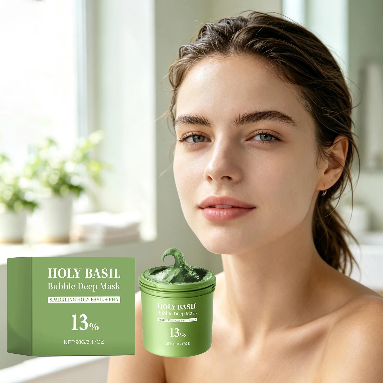 Holy Basil Bubble Deep Mask Gentle Cleansing Remove Blackheads Oil Control Shrink Pores Exfoliating Moisturizing Facial Mud Mask