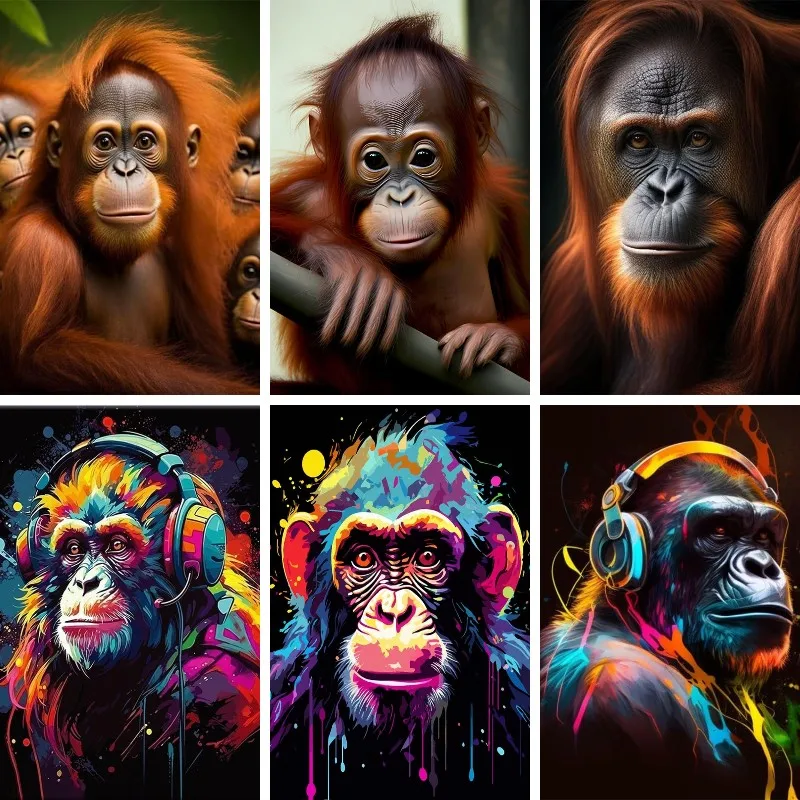 5d Diamond Embroidery Monkey Gorilla Mosaic Rhinestones 5D Diamond Painting Orangutan Animals Ape Needlework Home Decor