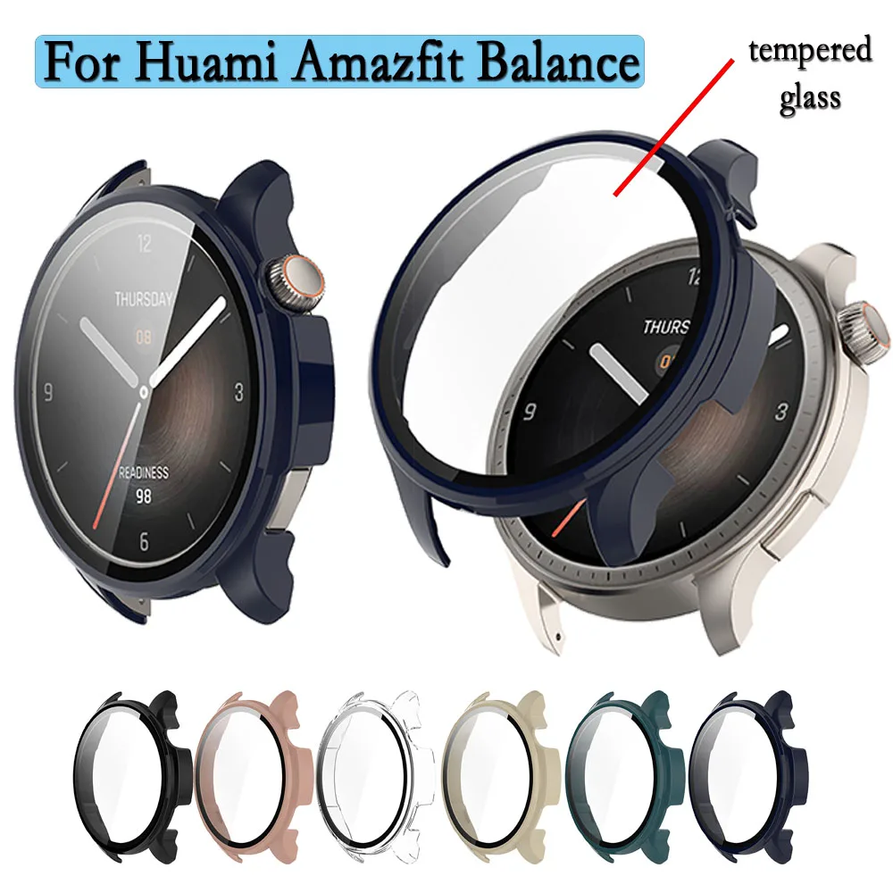 For Huami Amazfit Balance Watch Case 2 in1 PC Hard Case Cover With Tempered Glass Screen Protector Watch Accessories