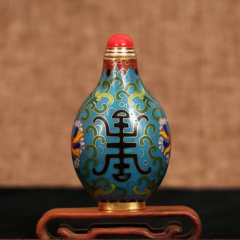 Chinese Cloisonne Snuff Bottle Copper Filigree Enamel Handicraft Collectible Gift for Family Friends
