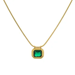 316L Stainless Steel Green Zirconia  Pendant Necklace For Women New Trend Girls Flat Snake Chain Jewelry Gifts