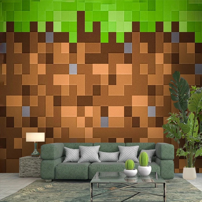 1PC Pixel Grass Dirt Block Art Print Backdrop Banner, Bedroom Living Room Photo Background, Polyester, Home Decor, Wall Art