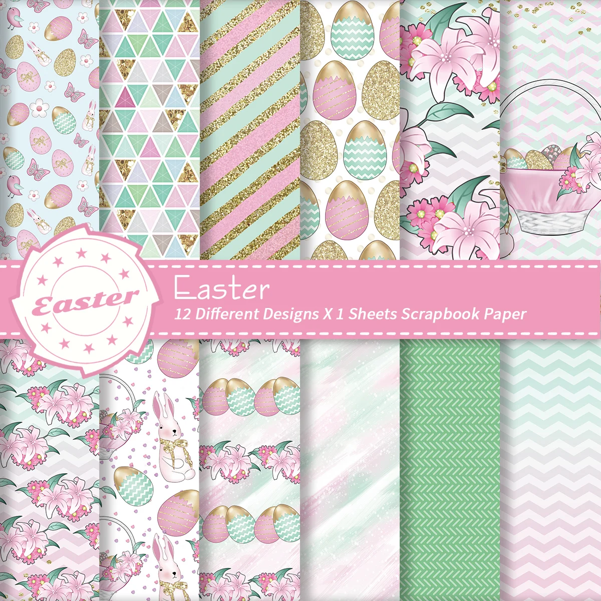 12 Blatt Oster-Kartonpapier, für DIY-Bastelarbeiten, Scrapbooking, Geschenkverpackungen, Osterfeiern, Frühlingsprojekte und Bastelbedarf