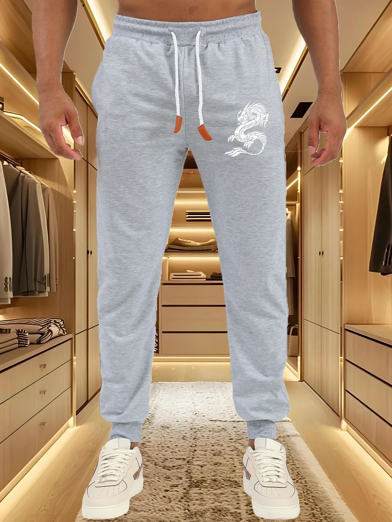 

Men Jogger Pants Chinese Dragon Totem Graphic Print Elastic Waist Drawstring Sweatpants Men Casual Streetwear Sports Trousers Wi