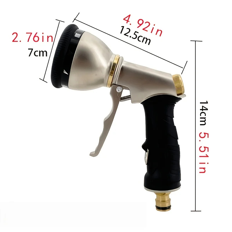 Garden Water Gun Hose Nozzle, Heavy-Duty Metal Nozzle, Durable And Not Easy To Rust, Car Wash, Gardening Watering Tool
