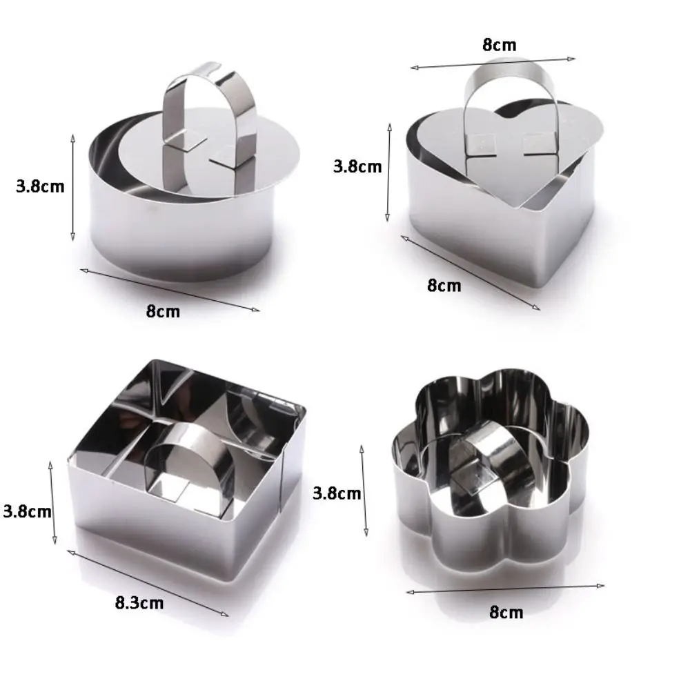 Practical Mousse Ring Durable Cupcake Mold With Push Plate Creative Round Square Flower Heart Shape Pancake Mould