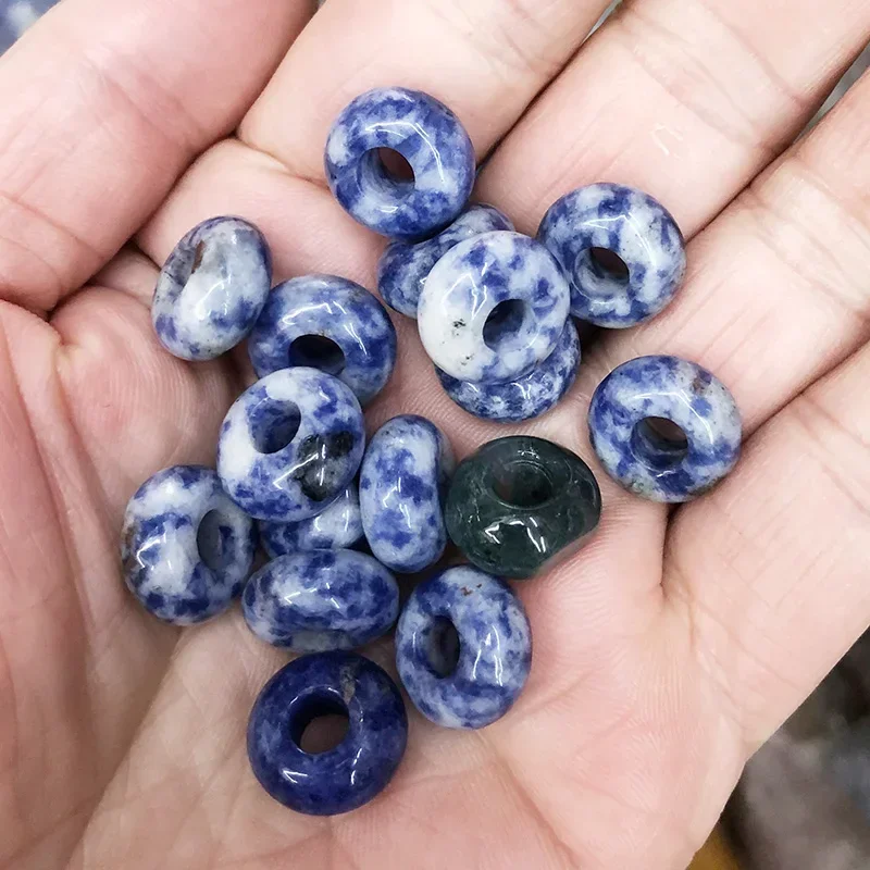 4pcs 8x14mm 5mm Big Hole Natural Round Jades Jaspe Stone Crystal Spacer Beads Charm Pendant For Jewelry Making Accessories