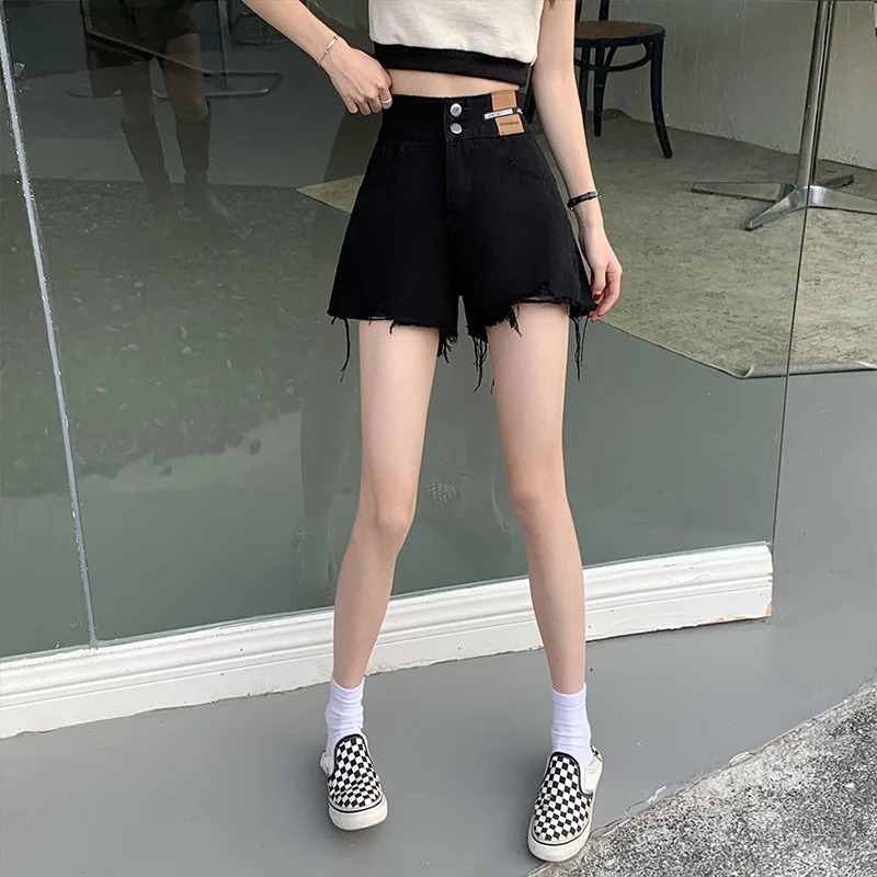 

Весенне-летние облегающие короткие джинсы с высокой талией для девочек, женские корейские повседневные джинсовые брюки, женские шикарные модные рваные джинсовые шорты