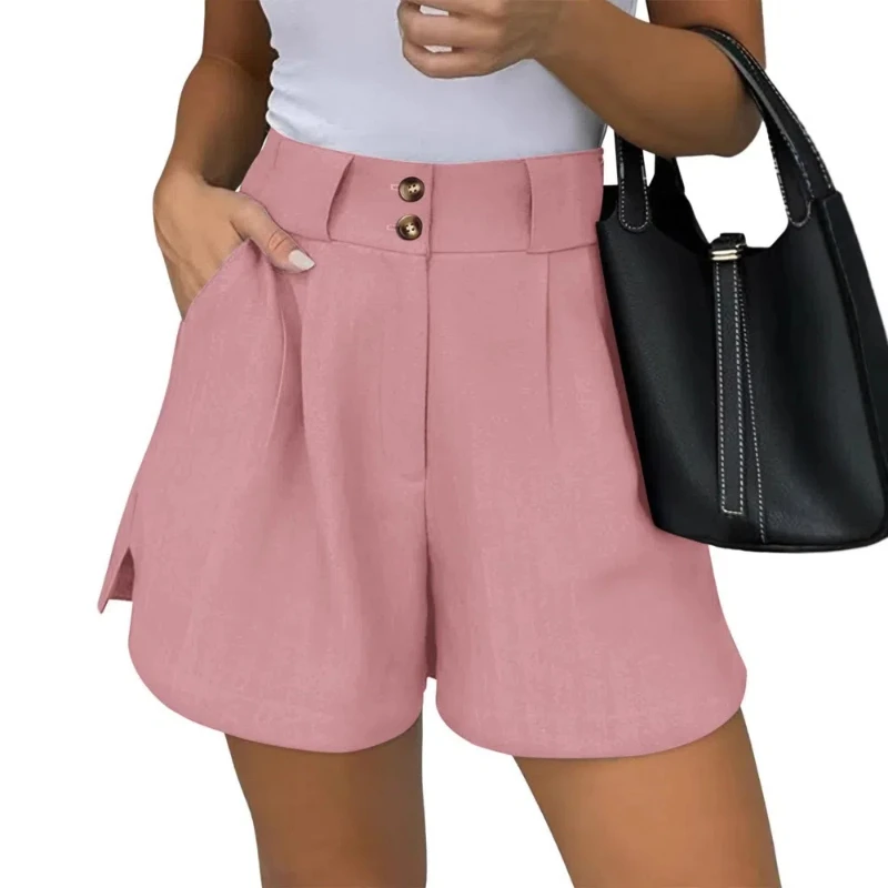 

New High-waisted Fashionable Casual Shorts Solid Color Comfortable with Pocket