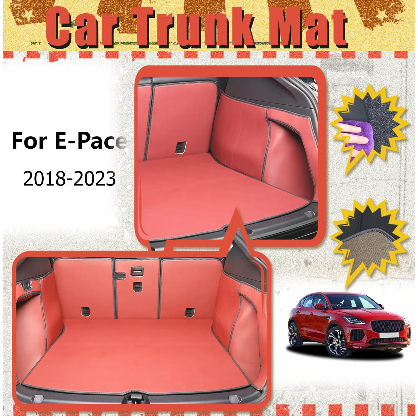 

For Jaguar For E-Pace 2018-2023 Car Trunk Mat Full Encirclement thickened three-layer PVC anti-slip wear-resistant waterproof