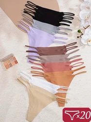 20Pcs Women Seamless Thongs Ice Silk Underpants Sexy Low Waist Bikini T-back Female Solid Color Traceless G-String Panties XS-XL