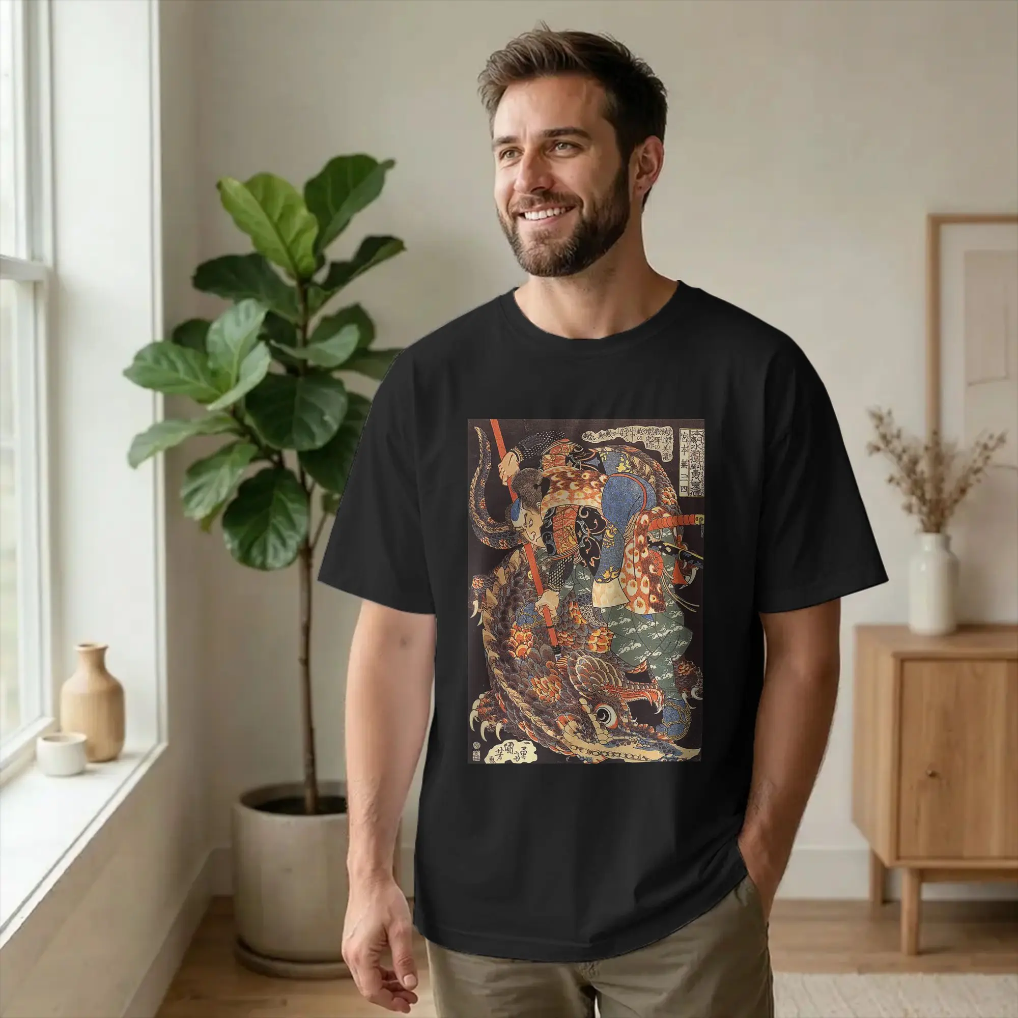 Men T-Shirt Japan Bushido Miyamoto Musashi Samurai Funny Cotton Tees Short Sleeve Woodblock Art T Shirt O Neck Clothes Gift Idea