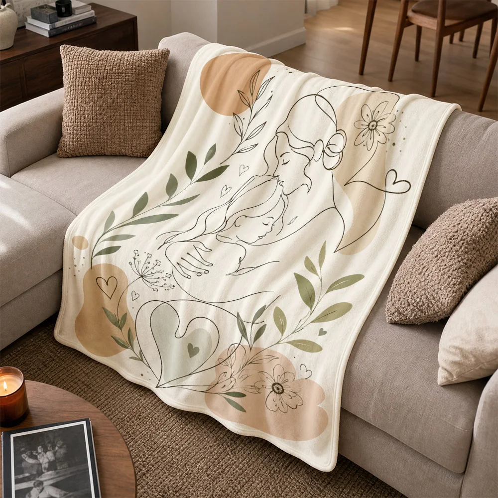 Abstract Boho Floral Line Art Throw Blanket Sofa Decorative Knit Throw for Living Room Aesthetic Cozy Modern Home Decor Seating