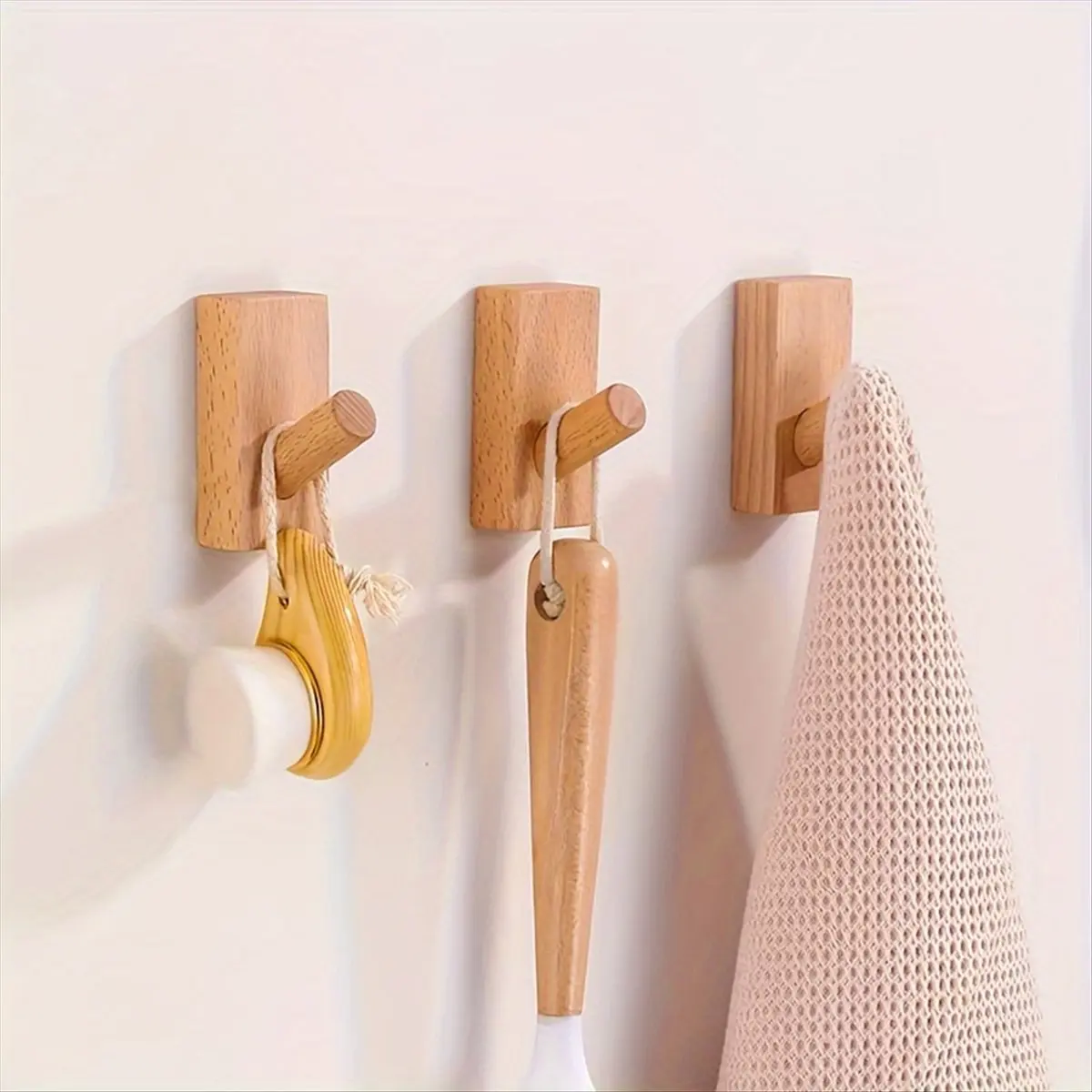 ABFW 4Pcs Solid Wooden Hook, Wall Free Punching Door Back Hook,Entryway Hook, Changing Room Clothes, Coat Room Wooden Hook