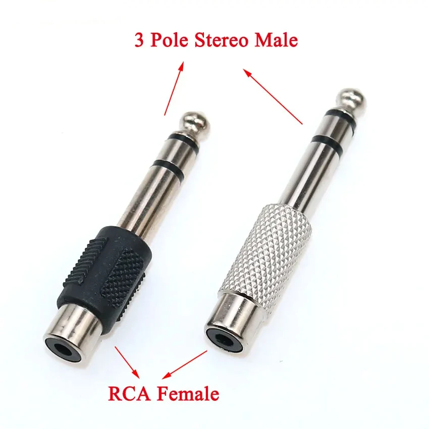 1pcs 6.35 Male Mono Stereo Jack To RCA Female Socket Audio Connector For TRS Plugs RCA Jacks Connector Audio Signal Transmission