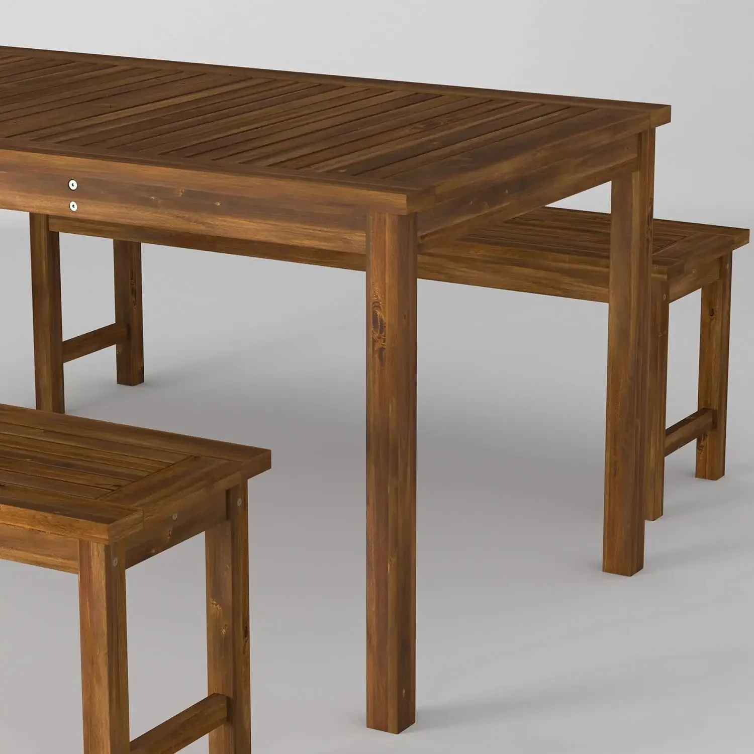 Walker Edison-Ensemble de table et banc à lattes en bois d'acacia pour l'extérieur, contemporain, marron foncé, 3 pièces, lot de 3