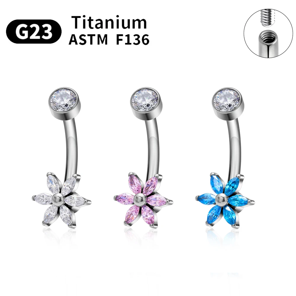 ASTM F136 Titanium Piercing Sparkly Marquise Flower Bulk Floating Navel Piercing Jewelry Top CZ Internal Thread Curved Barbell