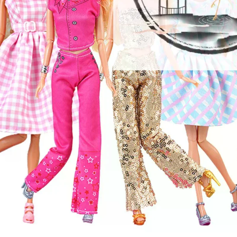 30cm 11-inch Doll Clothes Checkered Dress Sequin Top Pants Striped Clothing Accessories Girls Toys Gift