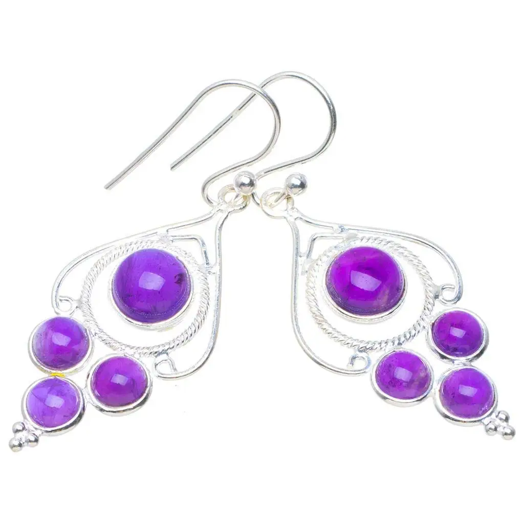 

StarGems® Natural Amethyst Handmade Unique 925 Sterling Silver Earrings 1.75" A4317