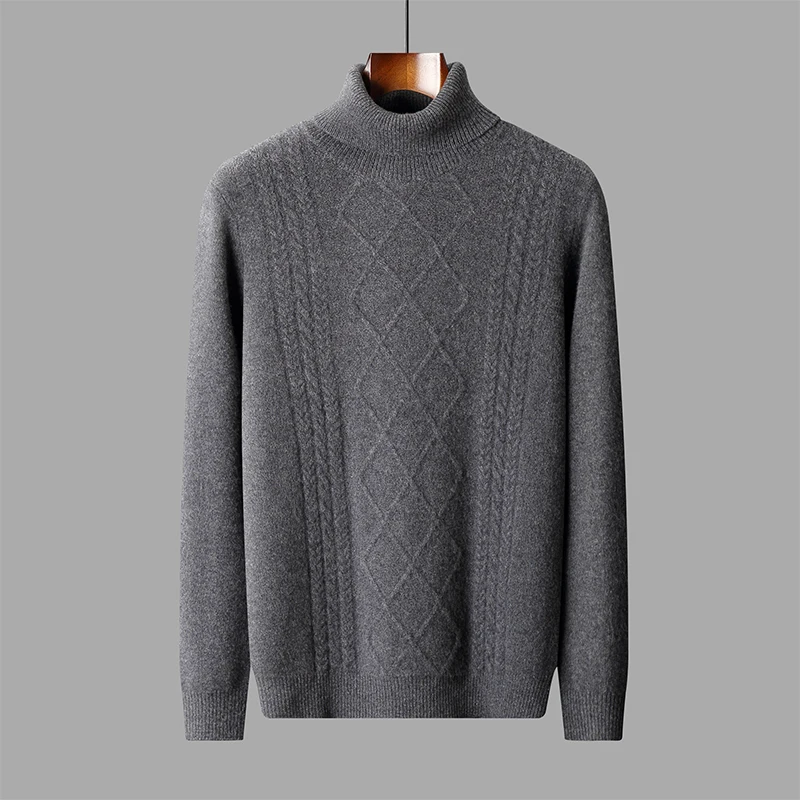 Wheat Autumn/Winter new 100% Merino wool cashmere sweater men's lapel pullover warm bottom knit shirt top