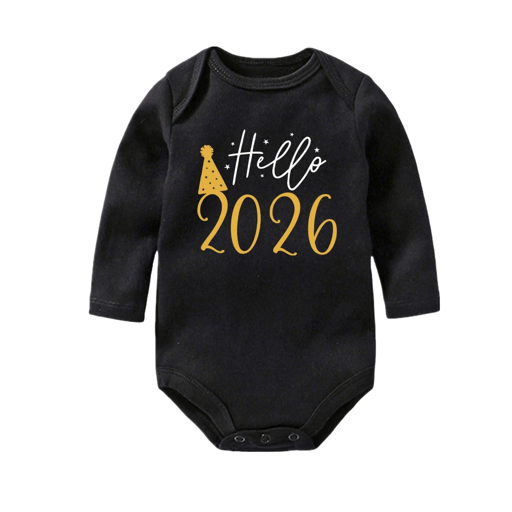 مرحبا 2026 الوليد الطفل ارتداءها قميص قطني بكم طويل ثوب فضفاض للأطفال الرضع الجسم طفل بنين بنات السنة الجديدة روبا الملابس هدية الكريسماس
