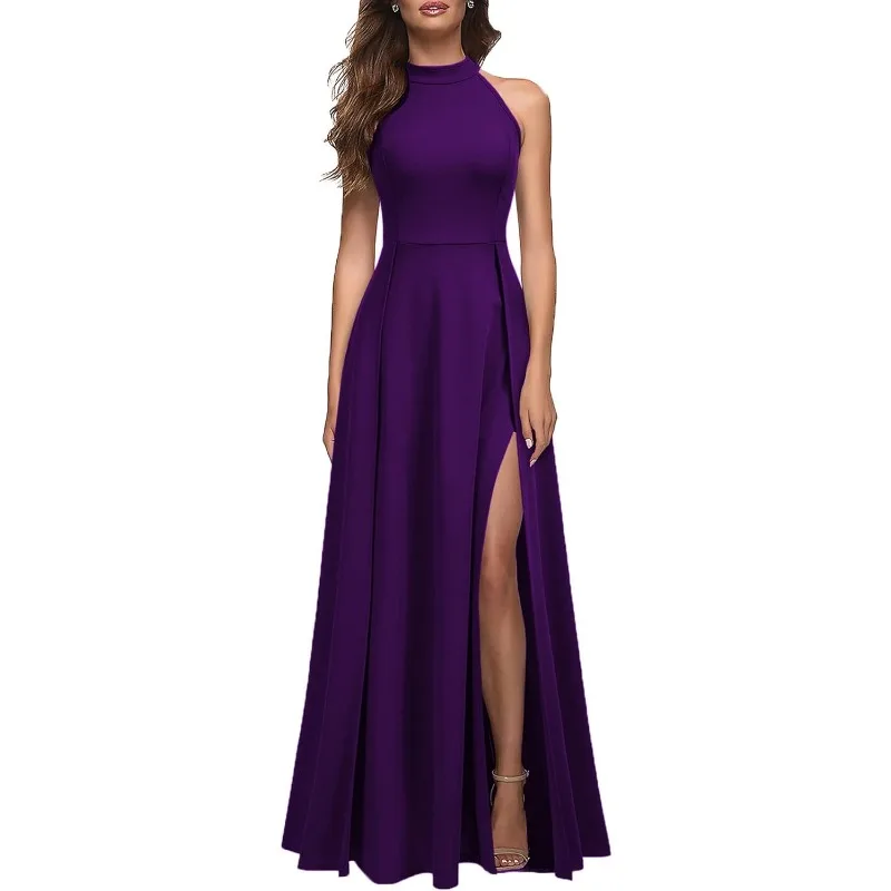 Wakuta elegante Frauen Neck holder sexy Split Cocktail Party Maxi lange formelle Kleider Party Abend Vestido Para Madre de la Novia