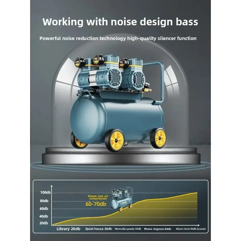 ปั๊มลมแรงดันสูงสำหรับงานไม้ 220V ปั๊มลมอุตสาหกรรมแบบพกพาไร้น้ำมัน เงียบ
