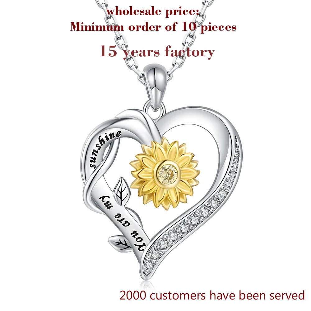 

925 Sterling Silver Heart Sunflower You are My Sunshine Necklace With Zircon Pendant Jewelry Birthday Gifts For Women Mom Wife