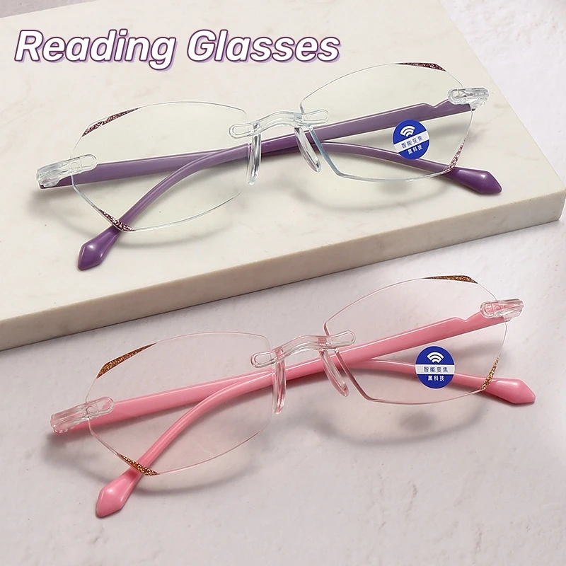 

2024 New Diamond Trimmed Frameless Presbyopia Glasses Starlight Anti Blue Light Reading Glasses Ultra Light Elderly Eyewear