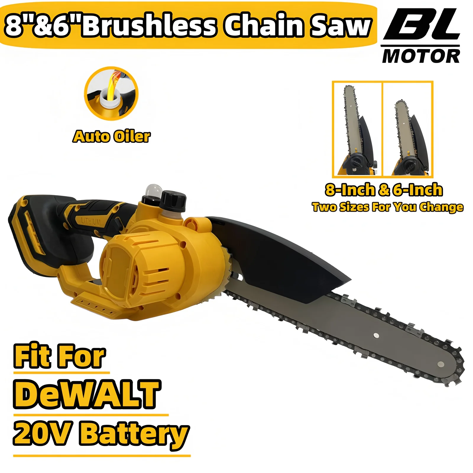 

Brushless 8 Inch & 6 Inch Chainsaw Automatic Oiler Electric Cordless Garden Chain Saw Pruning Power Tools For Dewalt 20V Battery