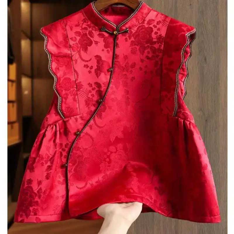 2026 New Chinese Style Women's Cotton Vest Fashionable Flower Bud Design Retro Elegant Singlet High-end Chic Waistcoat For Ladie