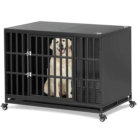 42 inch Heavy Duty Dog Crate with Self-Locking Latch, Indestructible Steel Large Kennel with Enclosed Design,, Customized