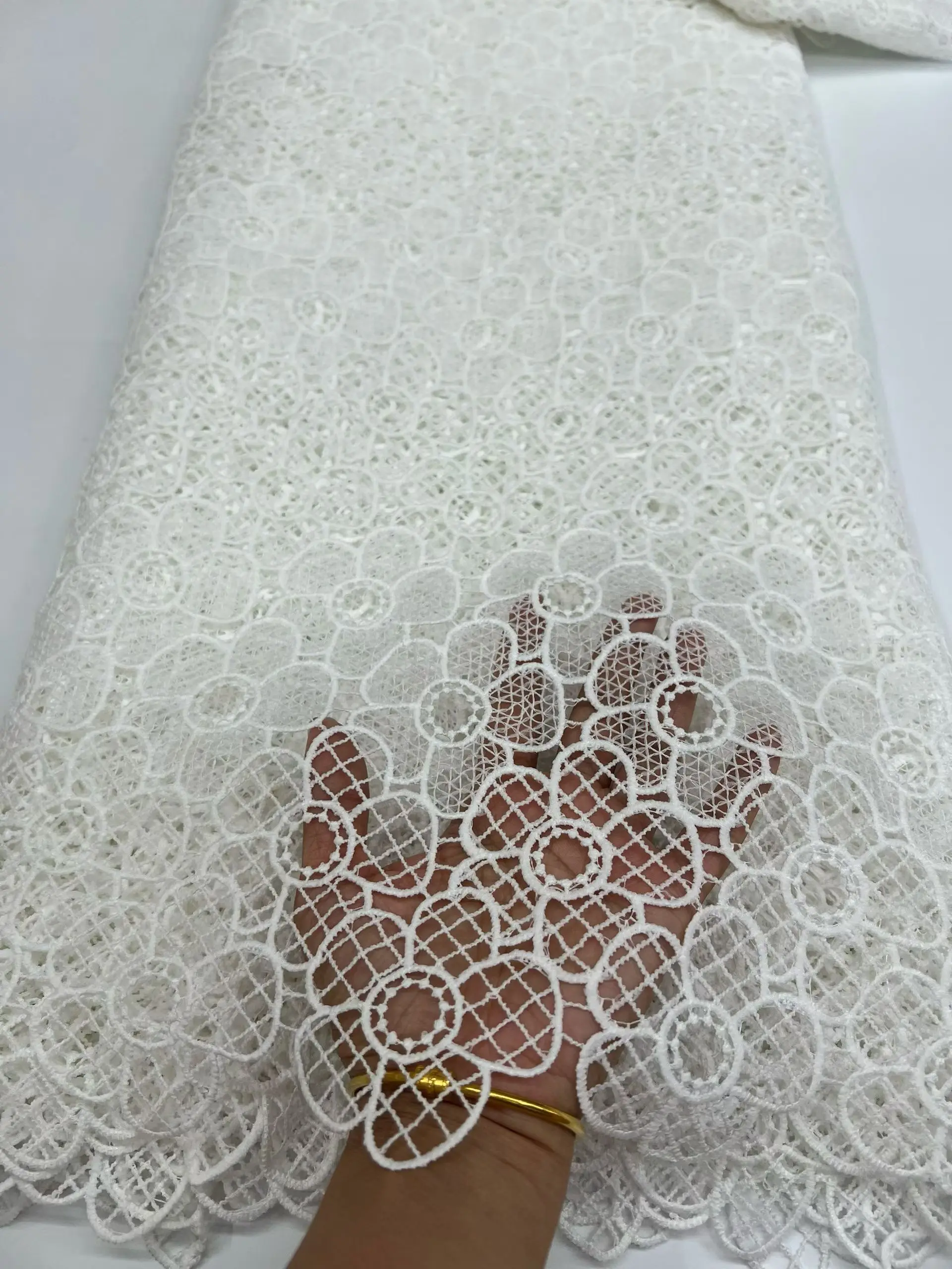 

New Design White Guipure Cord African Lace Fabric 2025 High Quality Milk Silk Nigerian Lace Fabric For Party Dress Sew PR25152