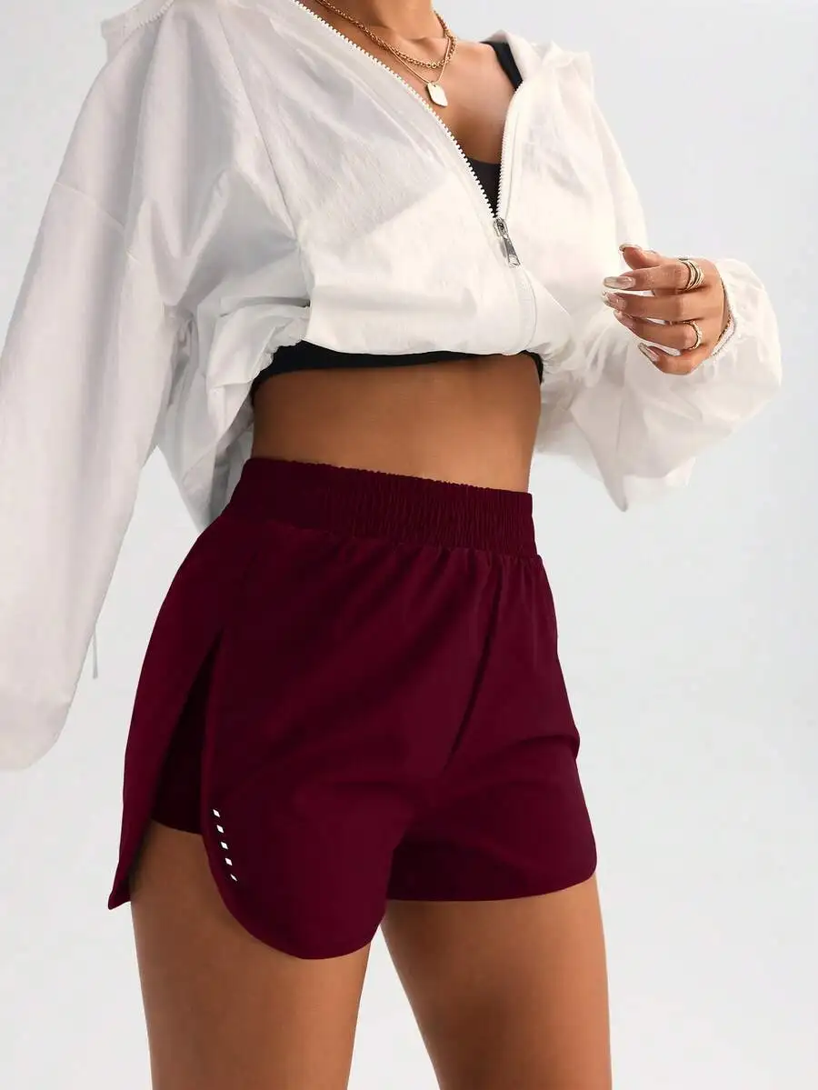 

High-Waisted Slimming Workout Shorts With Side Slit 4-Way Stretch For Gym Street Wear
