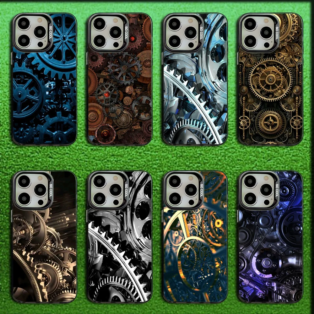

Gear Machinery Phone Case For iPhone 16,15,14,13,12,11,Mini,Pro,SE,MAX Gray Matte Silicone Black Cover