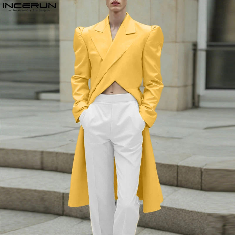 INCERUN Men Long Style Blazer Lapel Long Sleeve Irregular Suit Men Streetwear Loose 2025 Fashion Solid Casual Male Thin Coats