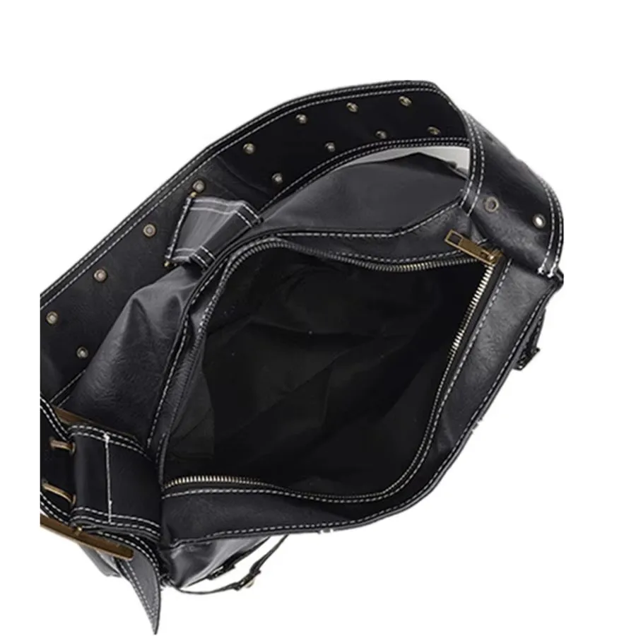 Damen-Y2K-Umhängetasche, lässige Tote-Bag im Heavy-Industry-Punk-Stil des Millenniums, Jugend-Umhängetasche mit breitem Schulterriemen und Nieten – Detail 5