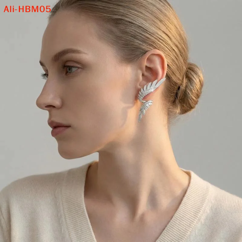 (HB05)Simple Alloy Long Wing Stud Temperament Feather Earring Silver Wings Shape Elf Ear Cuff Earrings Jewelry Accessory Gift