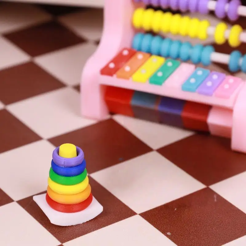 【M】2 Sets Dollhouse Early Learning Rainbow Stacking Toys Puzzle Development Intelligence Rainbow Tower Baby Toy Gift Stack Ring