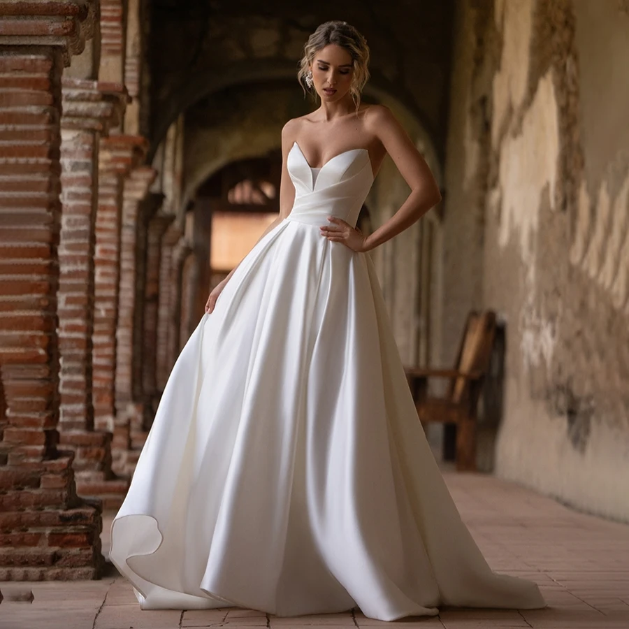 

Индивидуальное свадебное платье без рукавов в форме сердца, трапециевидное платье с открытой спиной и пуговицами, вечерние платья