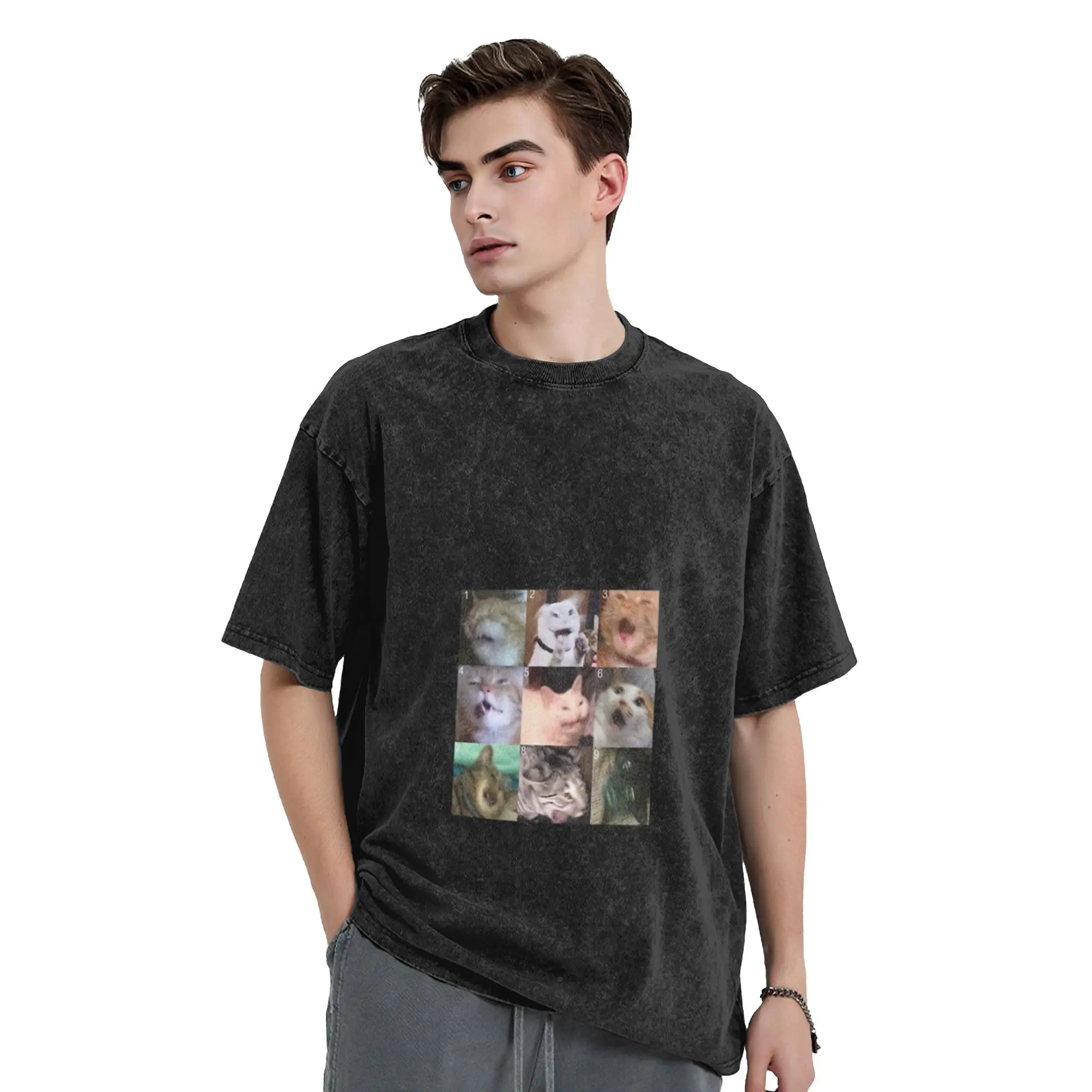 cursed cat moodboard Classic Comfort A Washed T Shirt Men's Women's Oversized Cotton Tees Tops
