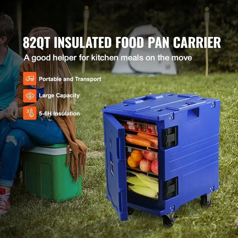 Insulated Food Pan Carrier, 95 Qt Hot Box for Catering, LLDPE Food Box Carrier w/One-Piece Buckle, Front Loading Food Warmer